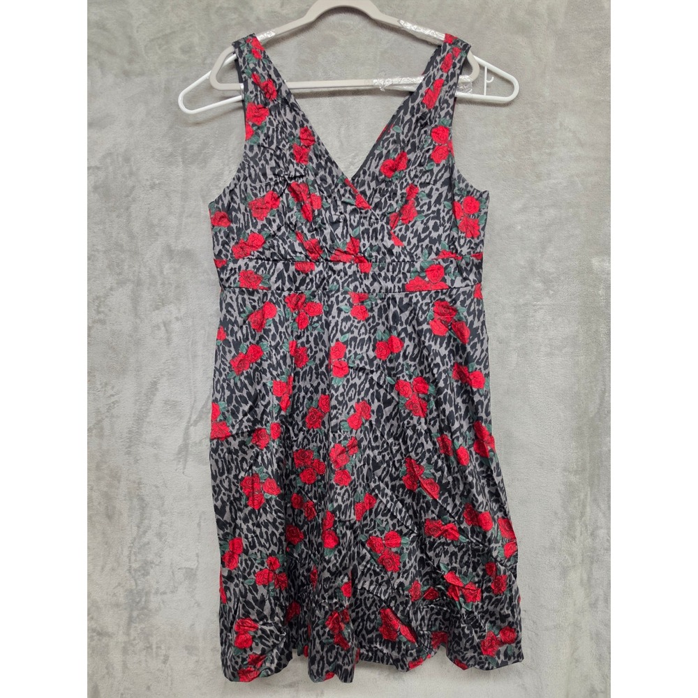Torrid Rockabilly Dress Leopard Rose Fit & Flare Dress Pockets Grunge Fairy